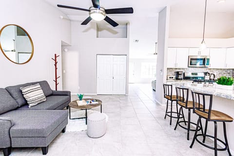 Cozy family room space connected to the kitchen