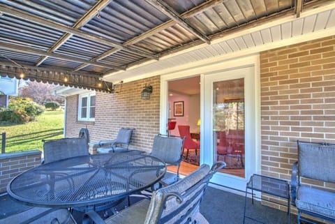 The string lights make the outdoor setting even more magical.