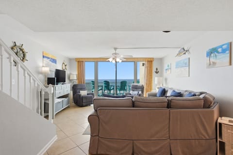Perdido Towers 707- Living Room, TV & View towards Balcony