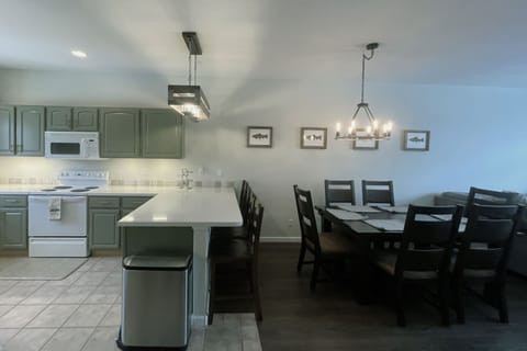 Open kitchen, overlooks dining and living room.