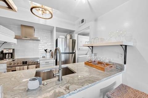 A dining bar with two stools