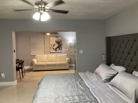 View from the bathroom to the living room, Kitchener area
