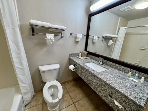 Combined shower/tub, hair dryer, towels