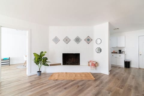 Cozy living room with fireplace and modern décor accents