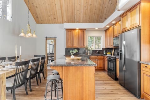 Spacious kitchen and dining area fit for a group.