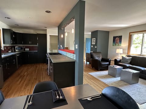 Open kitchen, dining, living room