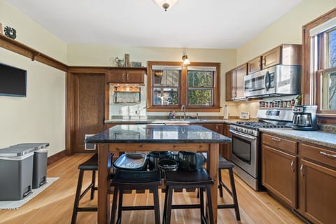Beautiful kitchen that leads to dining room. 