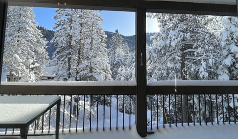 View from main large balcony off living area in winter (2nd floor) 