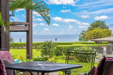 Ocean view from lanai. Admire sunsets, whale watching, and sailboats  from this ground floor gem.