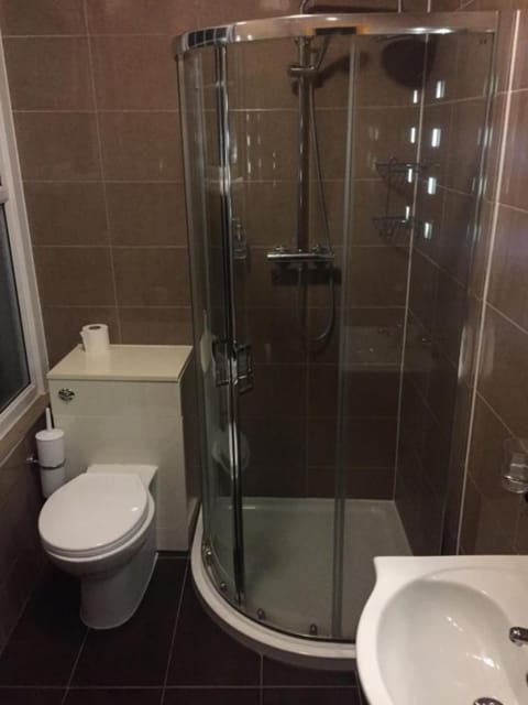 Combined shower/tub, hair dryer, towels