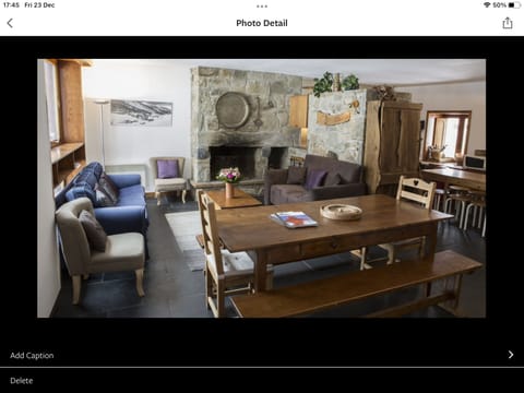 Living room with view of kitchen