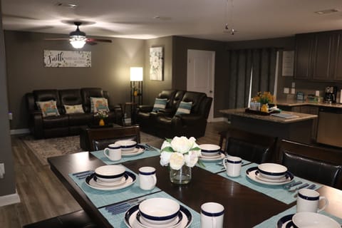 Dinning table set with chairs and bench.  Enjoy!