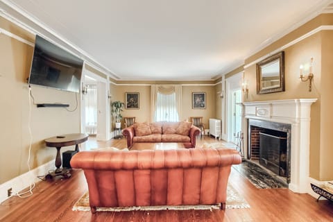 The cozy living room with a sound bar, a smart TV, and more!