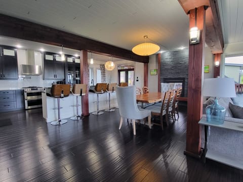 Second floor kitchen, dining and living