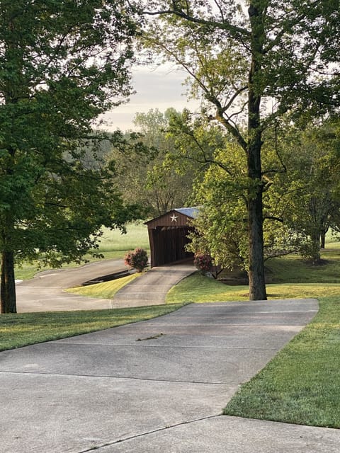 Covered bridge view from the guest house. 
