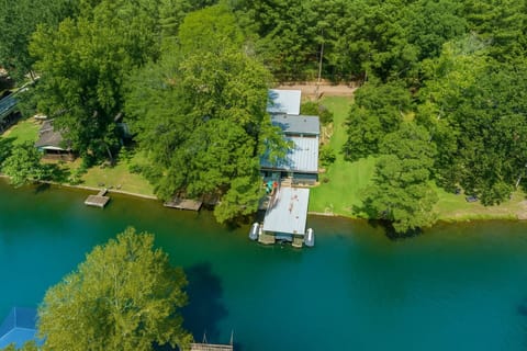 Drone Aerial of the property and Clear Creek which feeds to the Ouachita River and Lake Hamilton