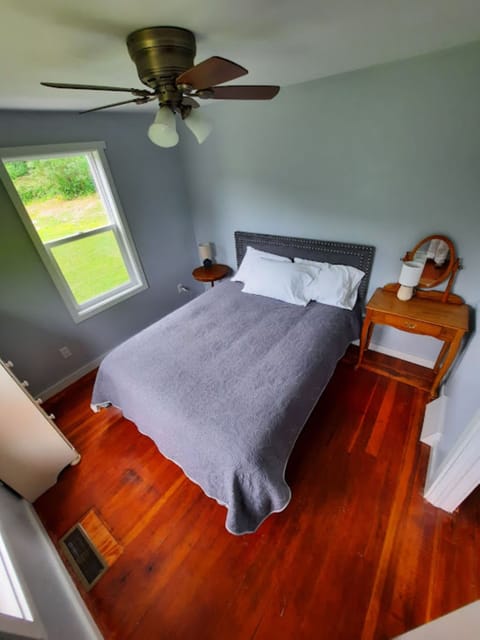 Bedroom 1 is downstairs. Darkening blinds have been added to the windows.