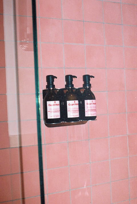 Shower, rainfall showerhead, eco-friendly toiletries, hair dryer