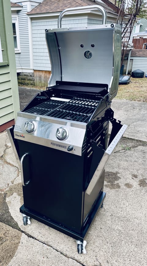 Gas grill for guests on patio