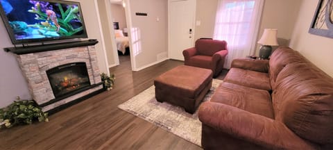 Living Room with electric fireplace and Roku!