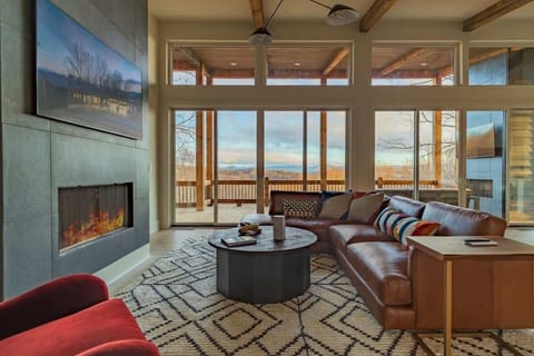 Cozy seating and fireplace