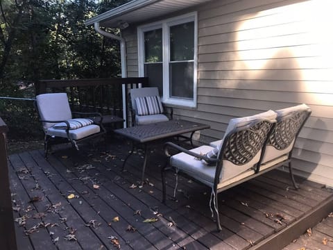Outdoor seating area with table