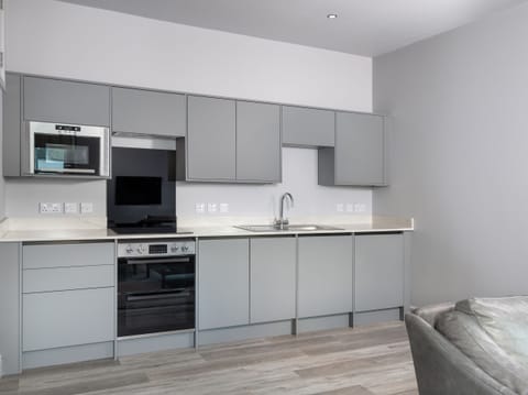 Fridge, dishwasher, electric kettle, toaster