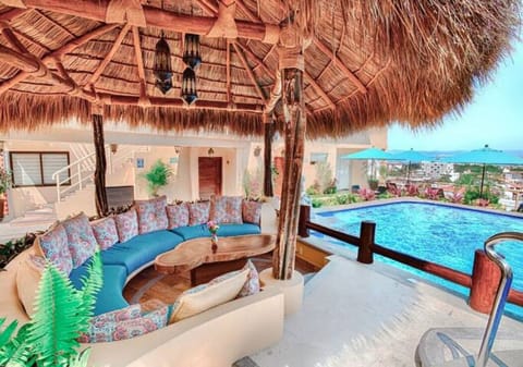 Outdoor pool, pool umbrellas