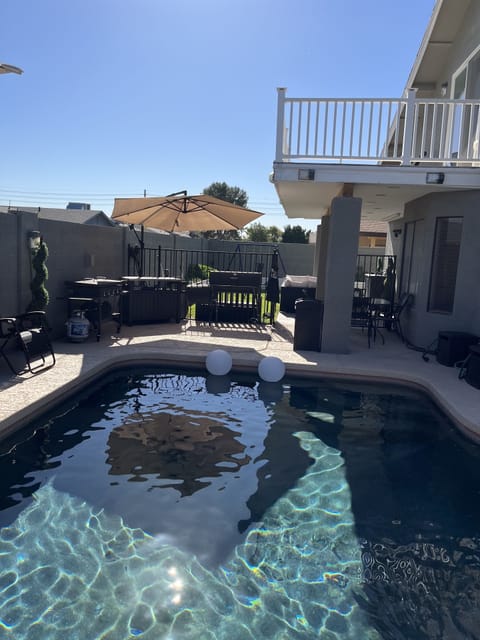 Large griddle, and smoker available for use in backyard cooking area

