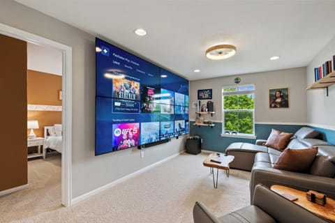 140 inch unified TV wall. 2nd floor. Playstation 5. XBox series X. Nintendo 64. Games pre loaded.