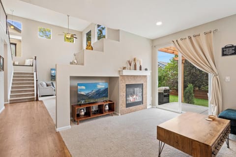 Indoor gas fireplace.