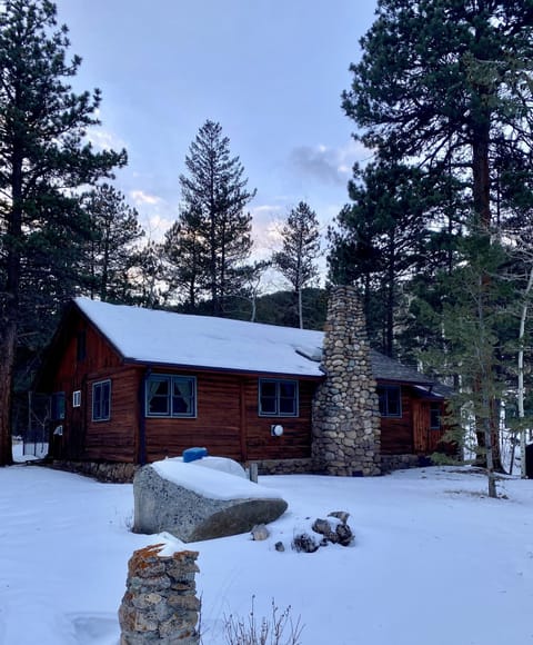 Cabin exterior in the winter snow