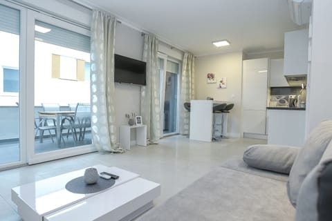 Deluxe Apartment | Living area | 55-inch flat-screen TV with satellite channels, TV