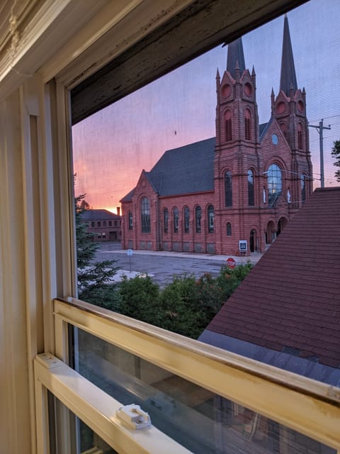 this amazing sandstone Catholic Church and the rail depot are across the street