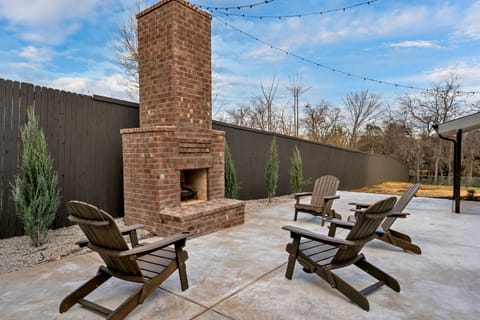 Outdoor seating and wood burning fireplace