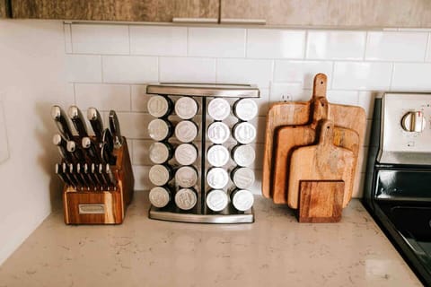  Enjoy sleek countertops, new stainless steel appliances, and all the basic cooking supplies (including spices) you’ll need for creating everything from basic snacks to gourmet meals.