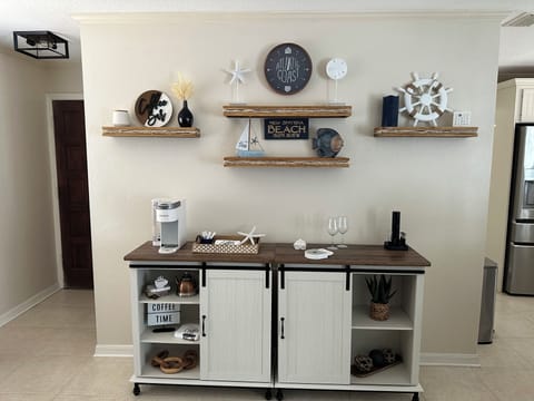 Fully stocked coffee bar and wine bar 