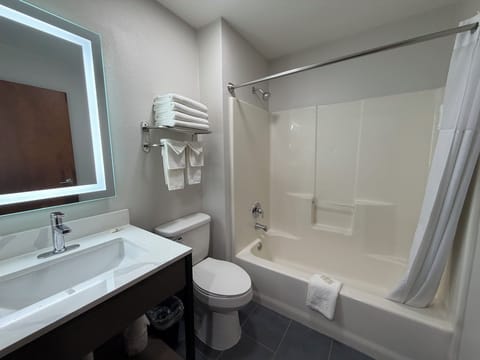 Standard Room, 1 King Bed, Non Smoking | Bathroom | Combined shower/tub, jetted tub, free toiletries, hair dryer
