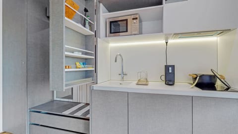 Deluxe Studio | Private kitchen | Full-size fridge, microwave, stovetop, espresso maker
