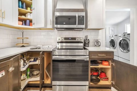 Cups plates, bowls, silverware, knives, pots and pans, rice cooker, tea pot, etc