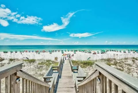 Beautiful white sand beach entrance only steps away