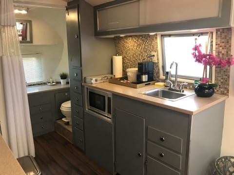 Vintage Airstream - Queen | Private kitchen | Fridge, microwave