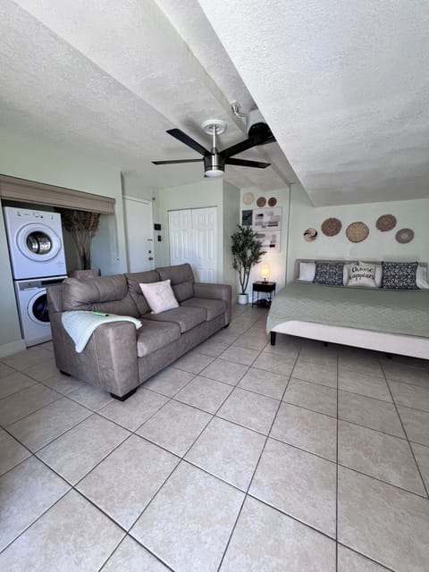 Our studio features a king size bed, sofa, smart TV.