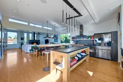 Refrigerator, 5 ring gas stove with 2 ovens, made in Italy , French Press coffee maker,   microwave, and dishwasher, wine and beer fridge