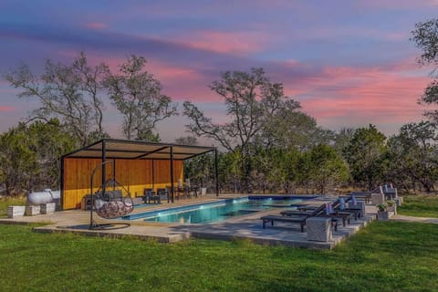 The zen outdoor space is the perfect spot to unwind and enjoy beautiful Texas skies