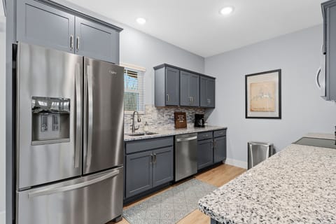 The kitchen is stocked for all your cooking needs. 