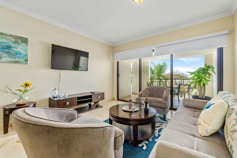 Relax in this cozy sofa set in the living room.