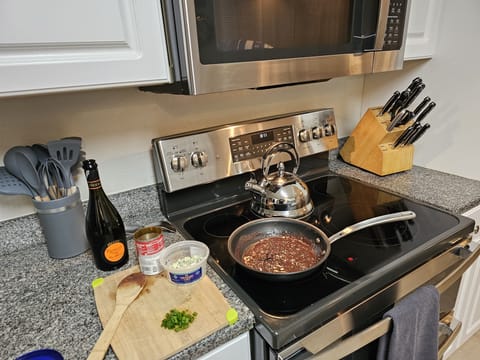 Make your favorite dish in the fully stocked kitchen