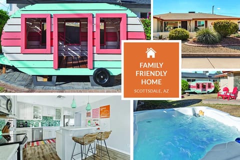 Camper playhouse and hot tub in the backyard!