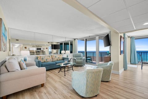 Gulf front living area with Sleeper sofa - Walks out to wrap-around balcony!